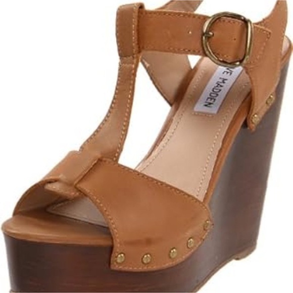 Steve Madden Wyliee Womens T Strap Peep Toe Leather Wedge Sandals Sz 9 - Picture 6 of 12